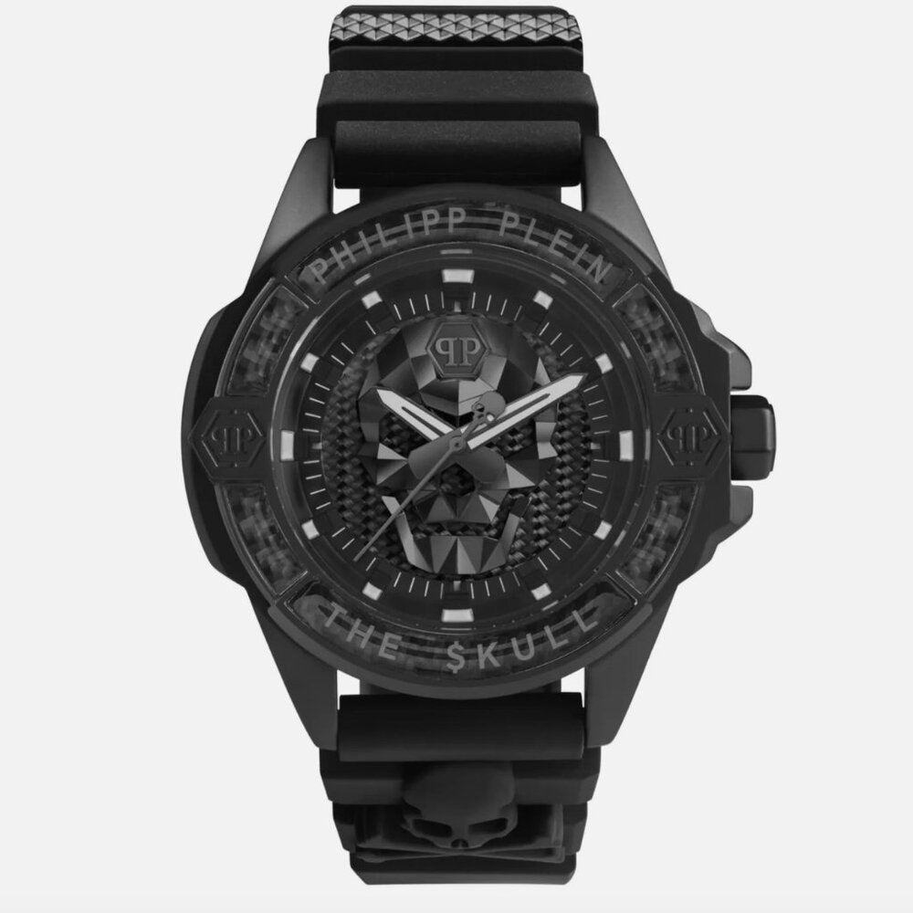 Philipp Plein Mens The $kull Black 44mm Strap Watch